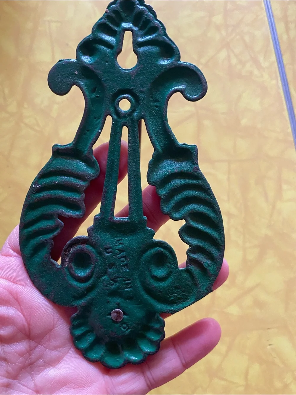 American Vintage Green Cast Iron Ornate Wall Hook